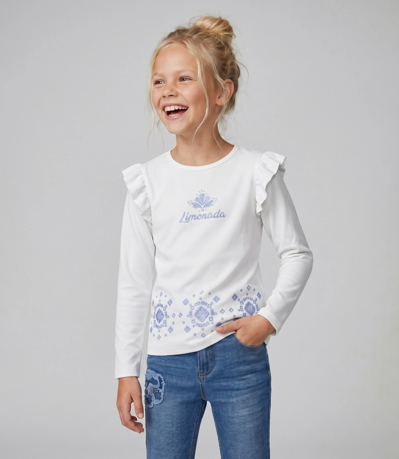 POLERA MANGA LARGA NIÑA  L11011270203 CRUDO LIMONADA - 1