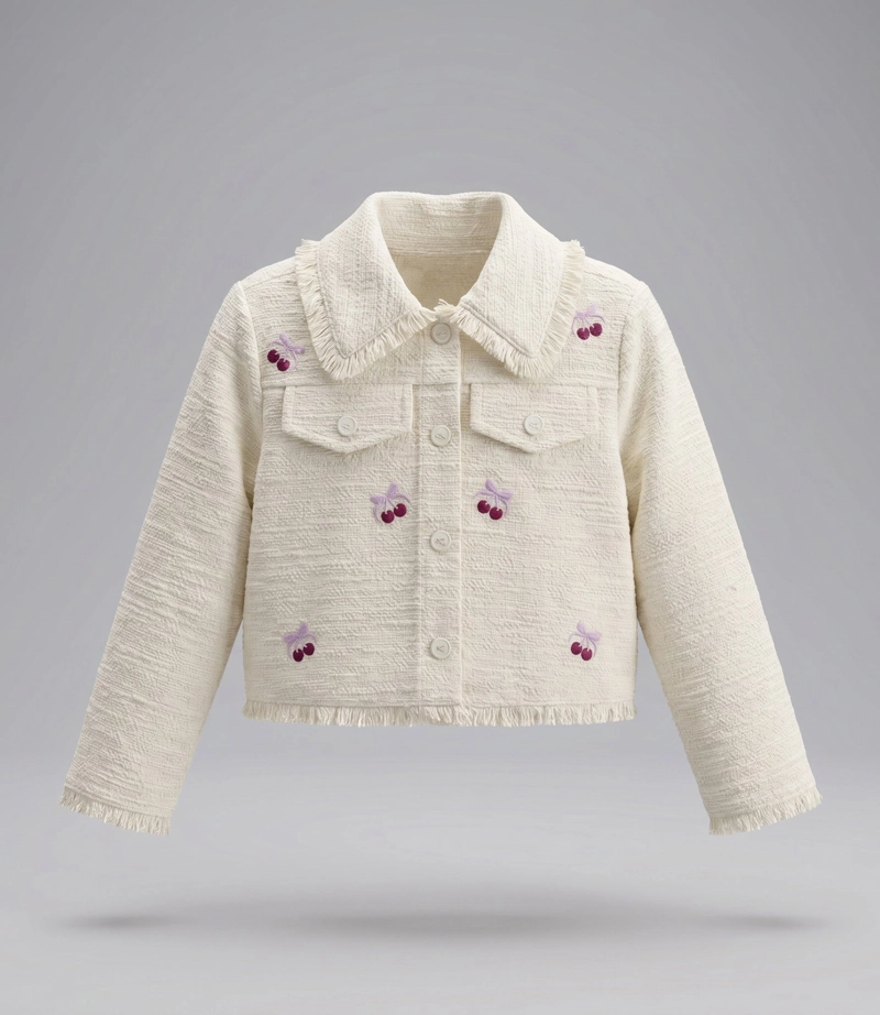 CHAQUETA NIÑA BORDADA CON CHERRY L11071270503 CRUDO LIMONADA - 2