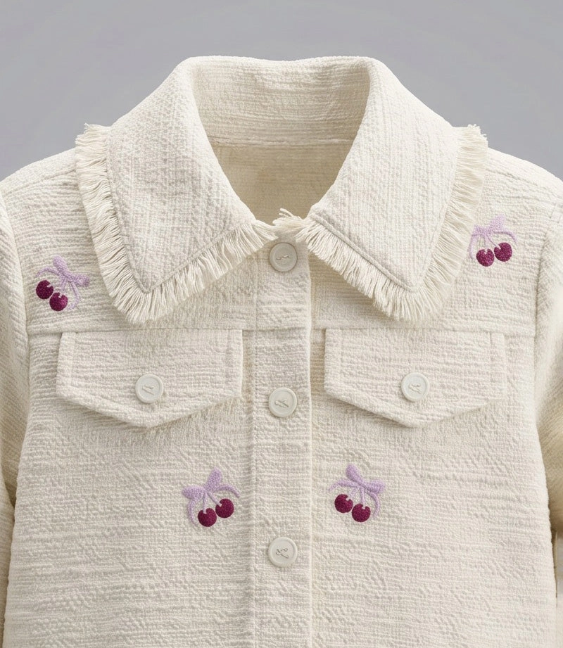 CHAQUETA NIÑA BORDADA CON CHERRY L11071270503 CRUDO LIMONADA - 4
