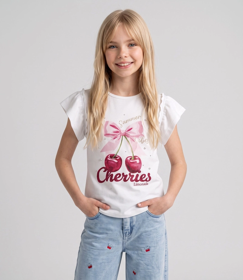 POLERA MANGA CORTA NINA CHERRY L11021270103 CRUDO LIMONADA 2