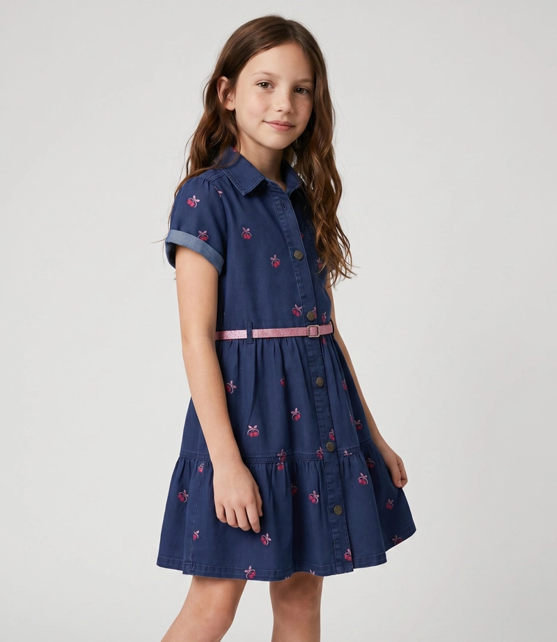 VESTIDO MANGA CORTA NIÑA CHERRY L11131270409 DENIM LIMONADA - 1