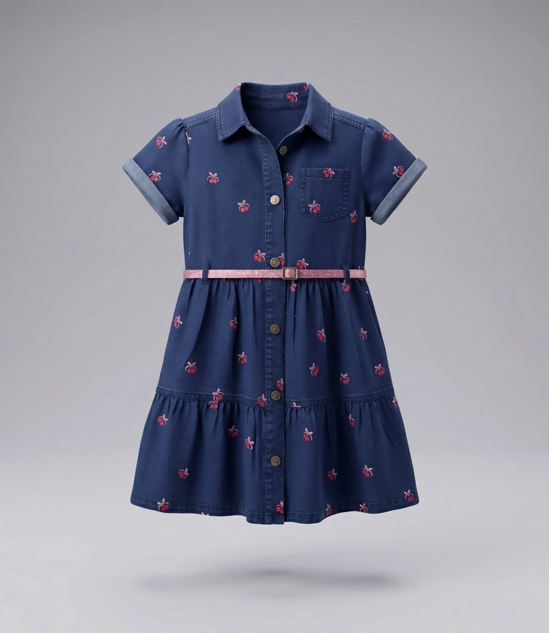 VESTIDO MANGA CORTA NIÑA CHERRY L11131270409 DENIM LIMONADA - 2