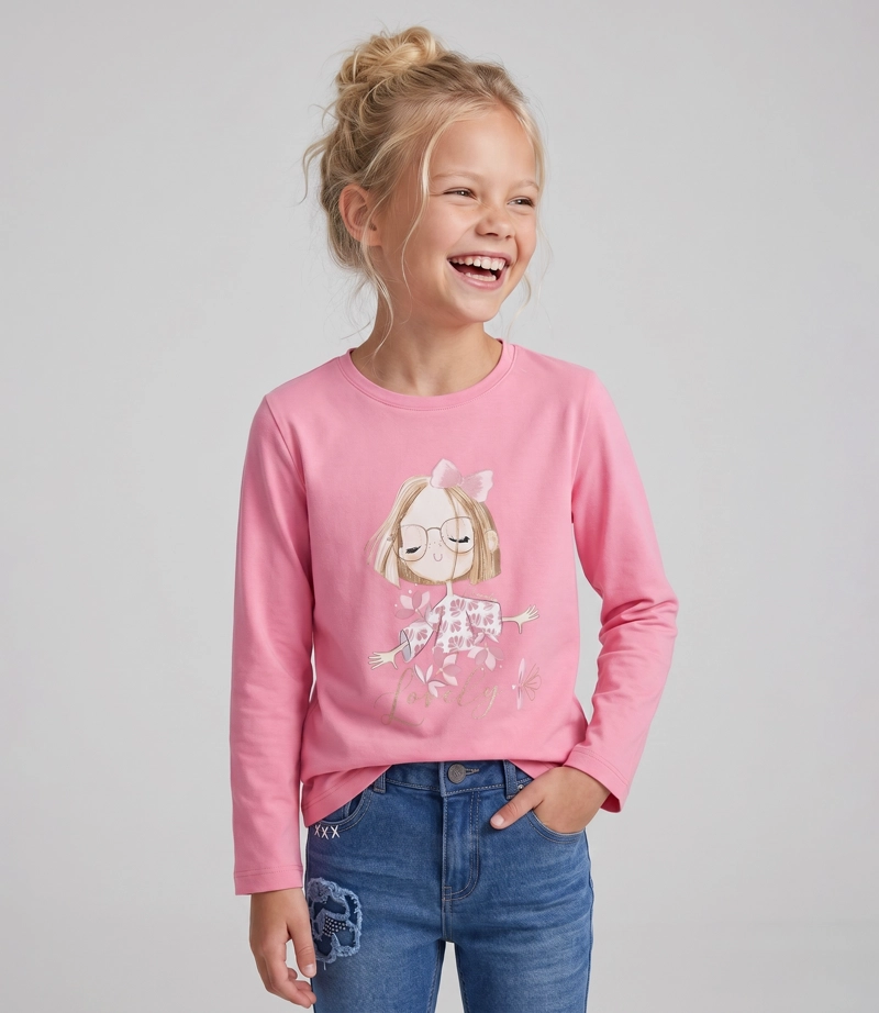 POLERA MANGA LARGA NIÑA  L11011270178 CORAL LIMONADA - 1