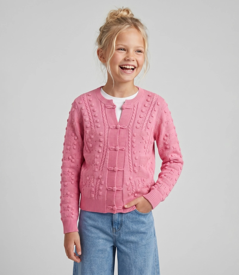CHALECO NIÑA CARDIGAN  L11061270178 CORAL LIMONADA - 1