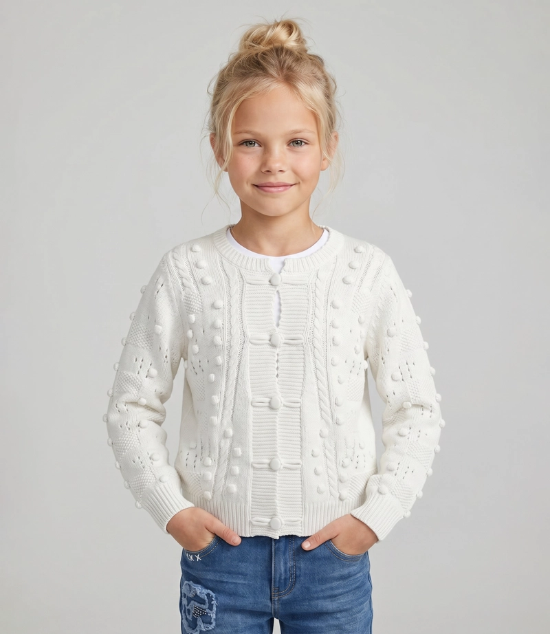 CHALECO NIÑA CARDIGAN  L11061270103 CRUDO LIMONADA - 1