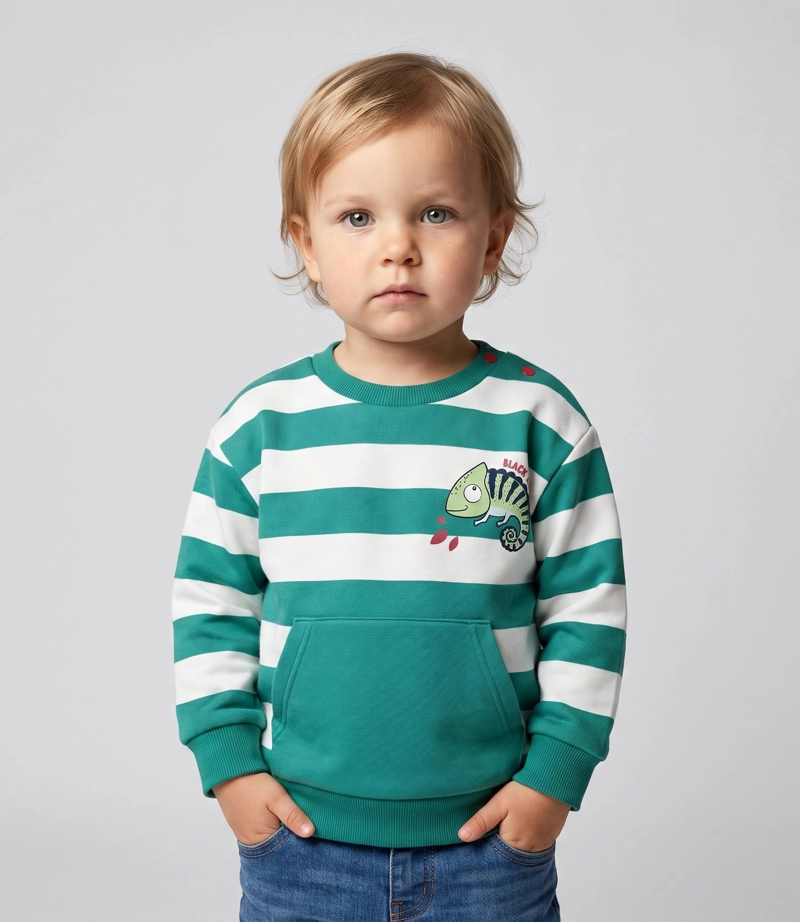 POLERON BEBE RAYADO  B12091270224 VERDE BLACK AND BLUE - 1