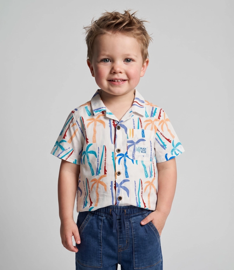 CAMISA MANGA CORTA BEBE  B12261270103 CRUDO BLACK AND BLUE - 1