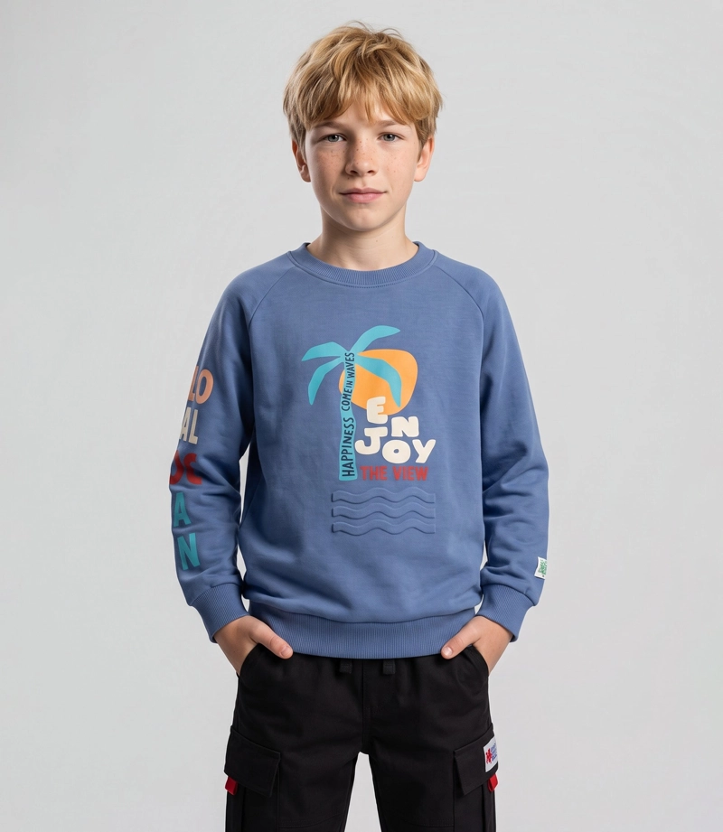 POLERON NIÑO ENJOY B11091270460 AZUL PIEDRA BLACK AND BLUE - 1
