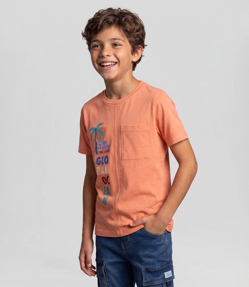 POLERA MANGA CORTA NIÑO  B11021270167 NARANJO BLACK AND BLUE - 1