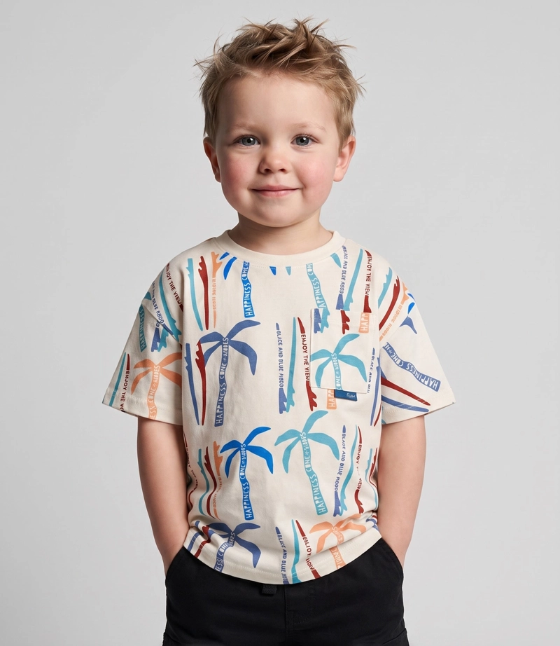 POLERA MANGA CORTA BEBE  B12021270603 CRUDO BLACK AND BLUE - 1