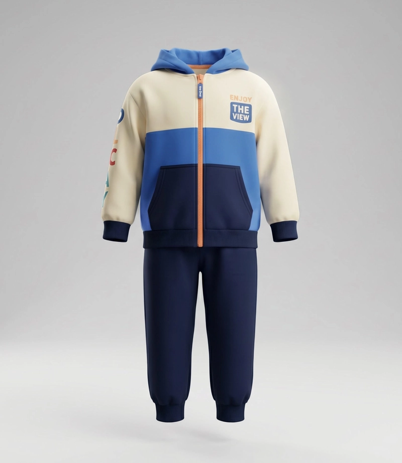 BUZO NIÑO COLOR BLOCK B11191270303 CRUDO BLACK AND BLUE - 1