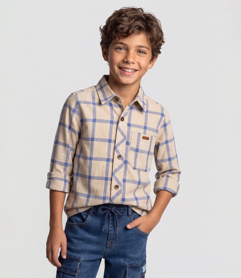 CAMISA MANGA LARGA NIÑO  B11241270403 CRUDO BLACK AND BLUE - 1
