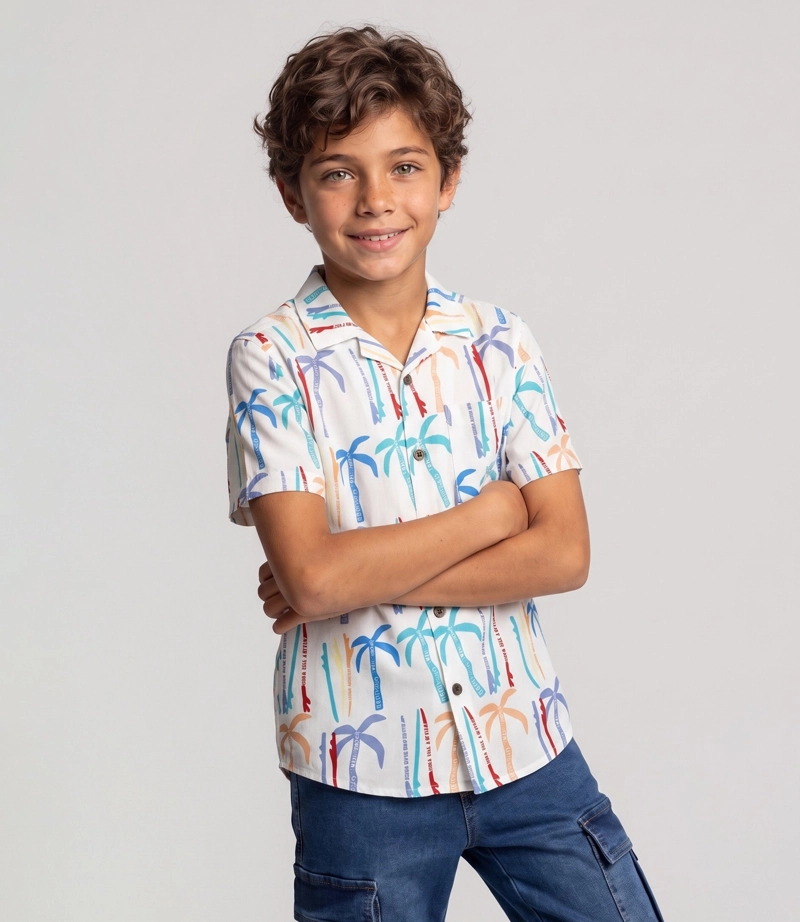CAMISA MANGA CORTA NIÑO  B11261270103 CRUDO BLACK AND BLUE - 1