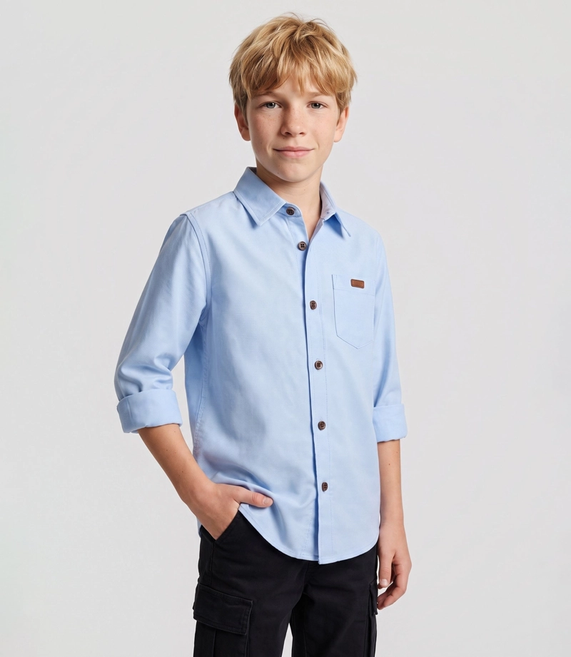 CAMISA MANGA LARGA NIÑO  B11241270261 CELESTE BLACK AND BLUE - 1