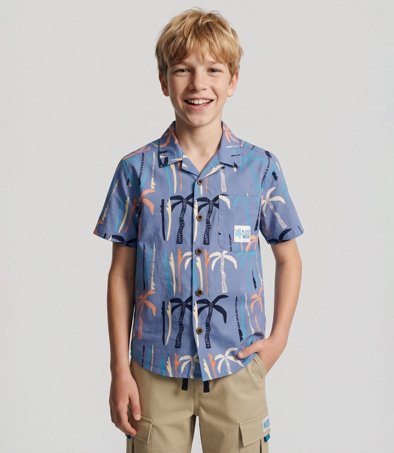 CAMISA MANGA CORTA NIÑO  B11261270160 AZUL  BLACK AND BLUE - 1