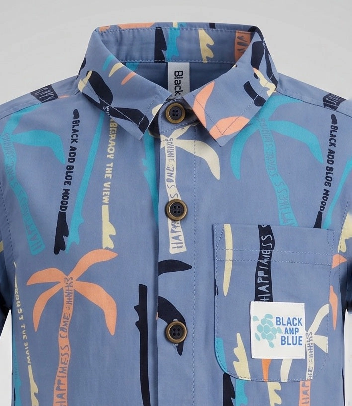 CAMISA MANGA CORTA NIÑO  B11261270160 AZUL  BLACK AND BLUE - 4