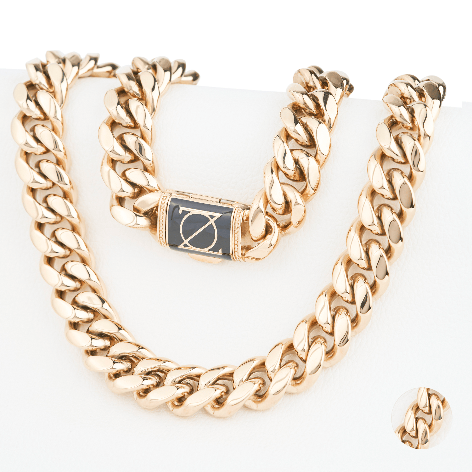 CADENA JOYERIA Y RELOJ ZO ORO LAMINADO 18K CUBANA 18MM/45CM BROCHE PLANO NEGRO EXCLUSIVO - 1