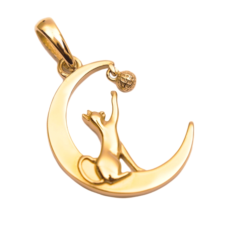 COLGANTE GATO EN MEDIA LUNA ORO LAMINADO 18K - 1
