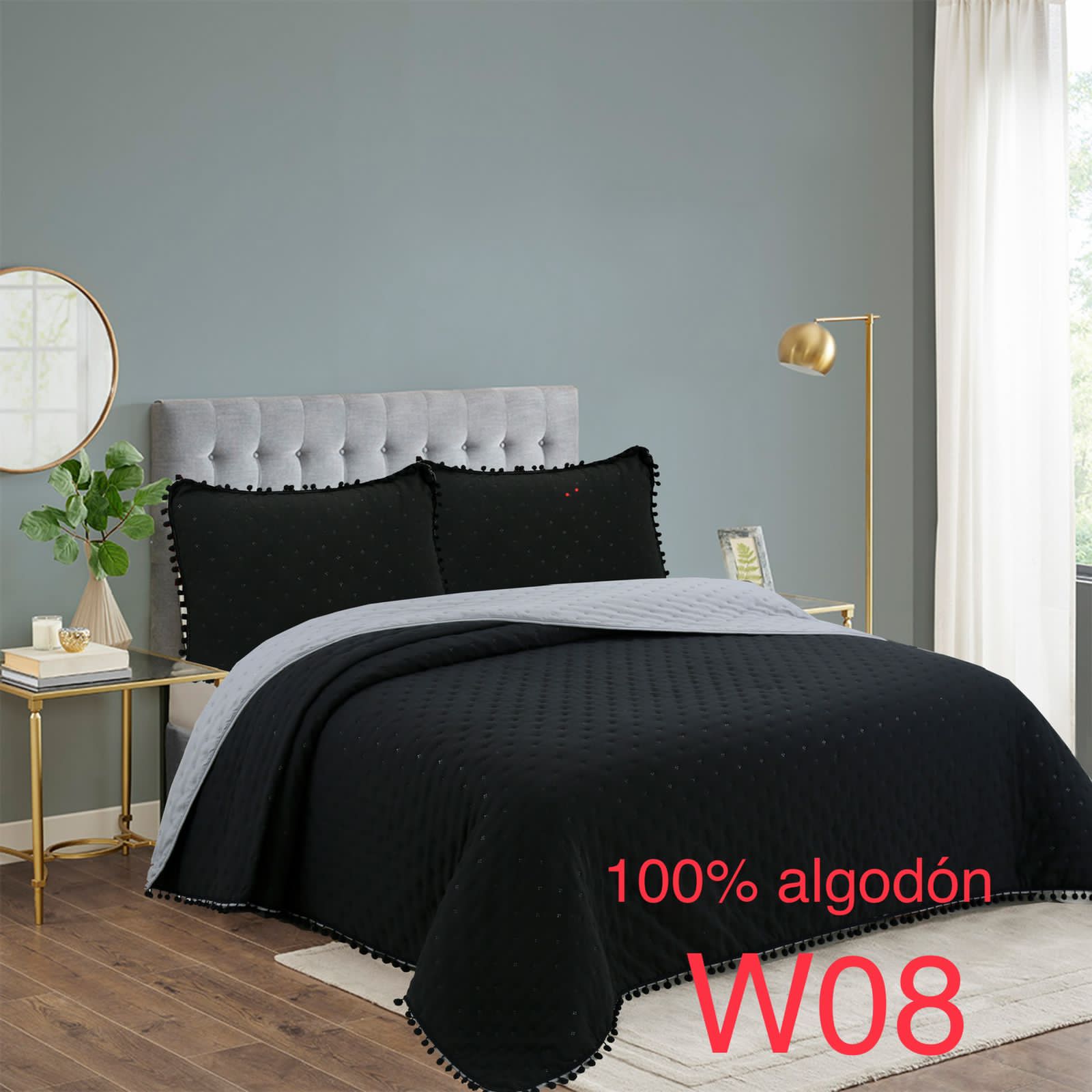 COBERTOR ANGELES DEL HOGAR 1.5 PLAZAS ALGODÓN QUILT CON POMPONES - 1