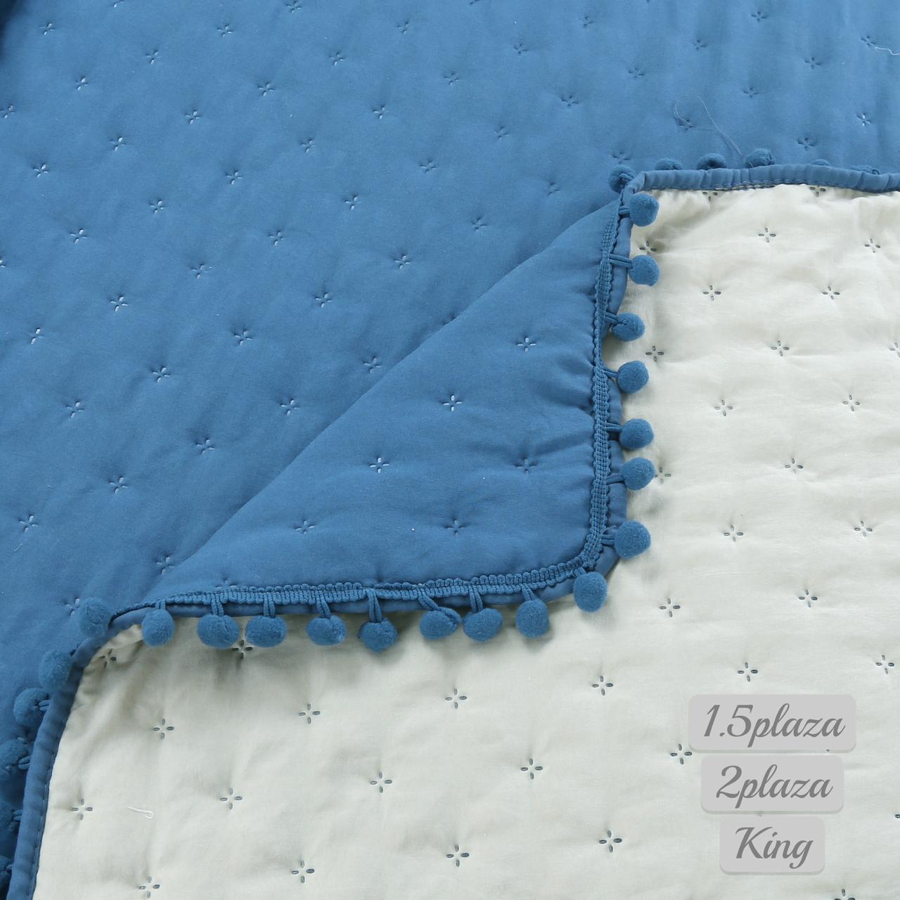 COBERTOR ANGELES DEL HOGAR 1.5 PLAZAS ALGODÓN QUILT CON POMPONES - 2