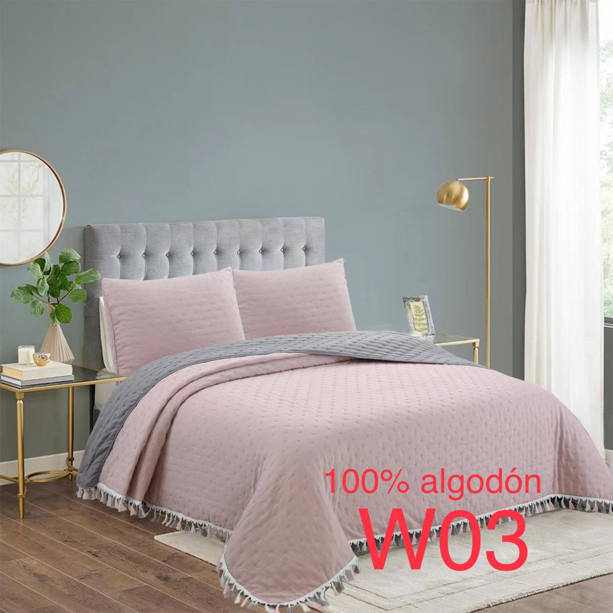 COBERTOR ANGELES DEL HOGAR 1.5 PLAZAS ALGODÓN QUILT CON POMPONES - 1