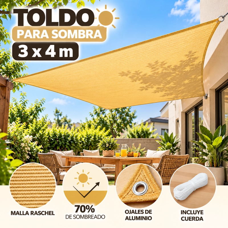 LONA TOLDO VELA SOMBRA MALLA ANTI UV CUADRADO 3X4M - 1