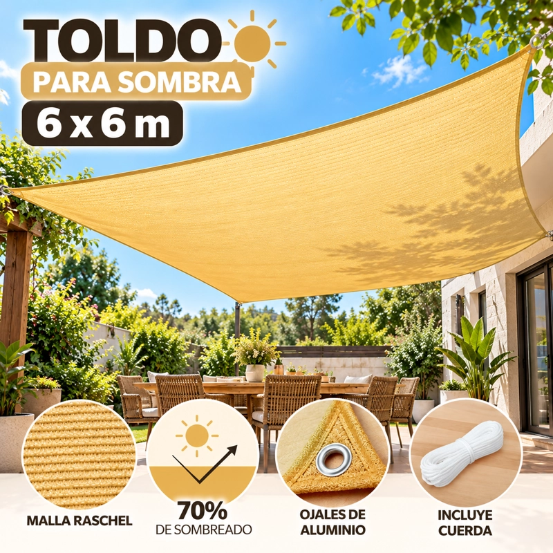 LONA SOMBREADORA TOLDO VELA CUADRADA 6X6 - 1