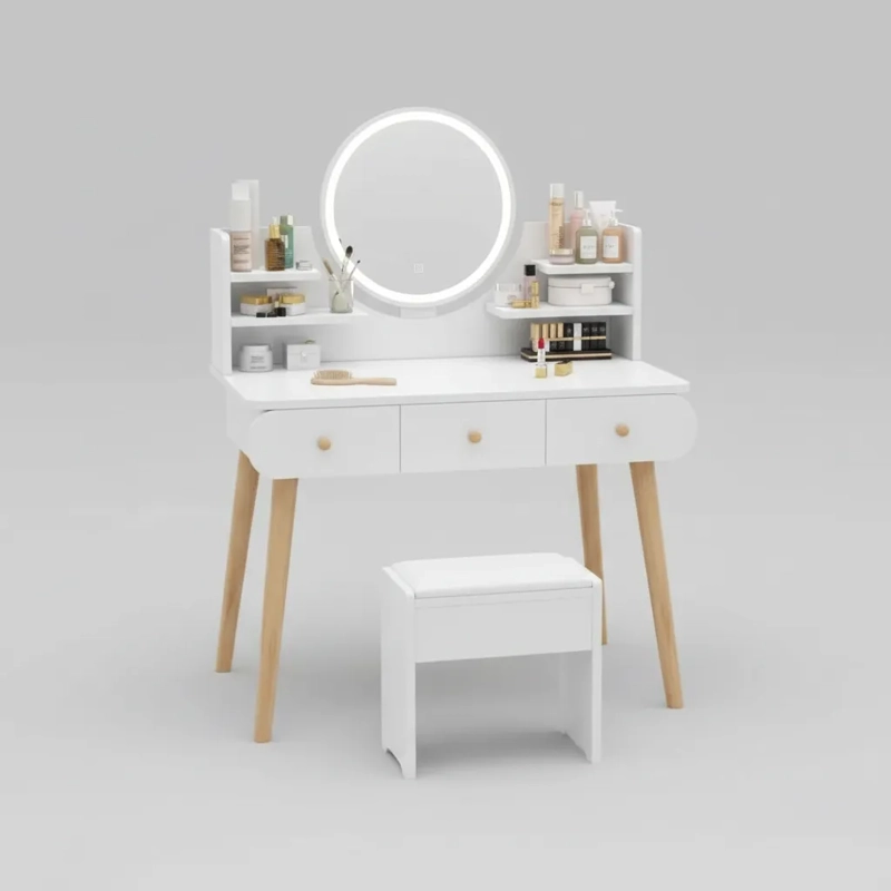 PEINADOR TOCADOR CON ESPEJO MESA DE NOCHE CON ASIENTO - 1