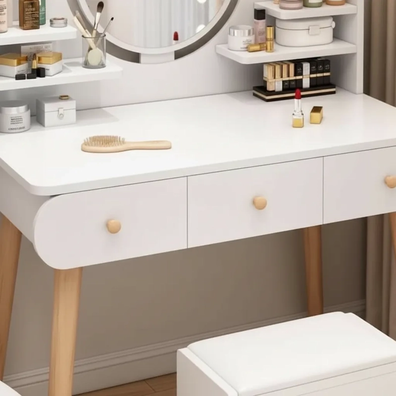 PEINADOR TOCADOR CON ESPEJO MESA DE NOCHE CON ASIENTO - 2
