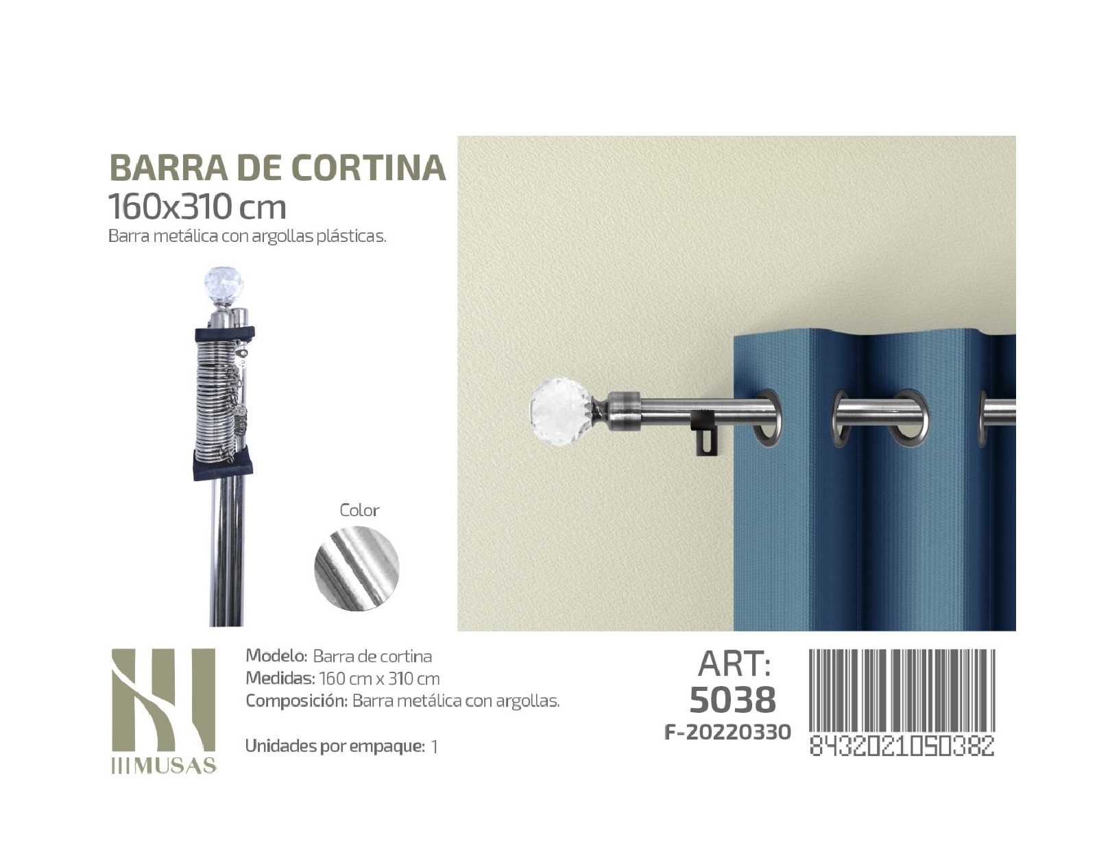 BARRA DE CORTINA METALICA MEDIDAS 160-310 - 1