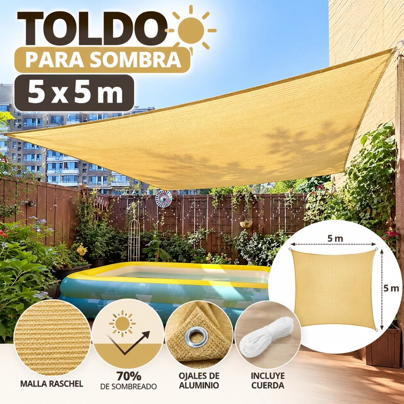 TOLDO CUADRADO 5X5 PARA SOMBRA CUBIERTA TERRAZA JARDIN - 1