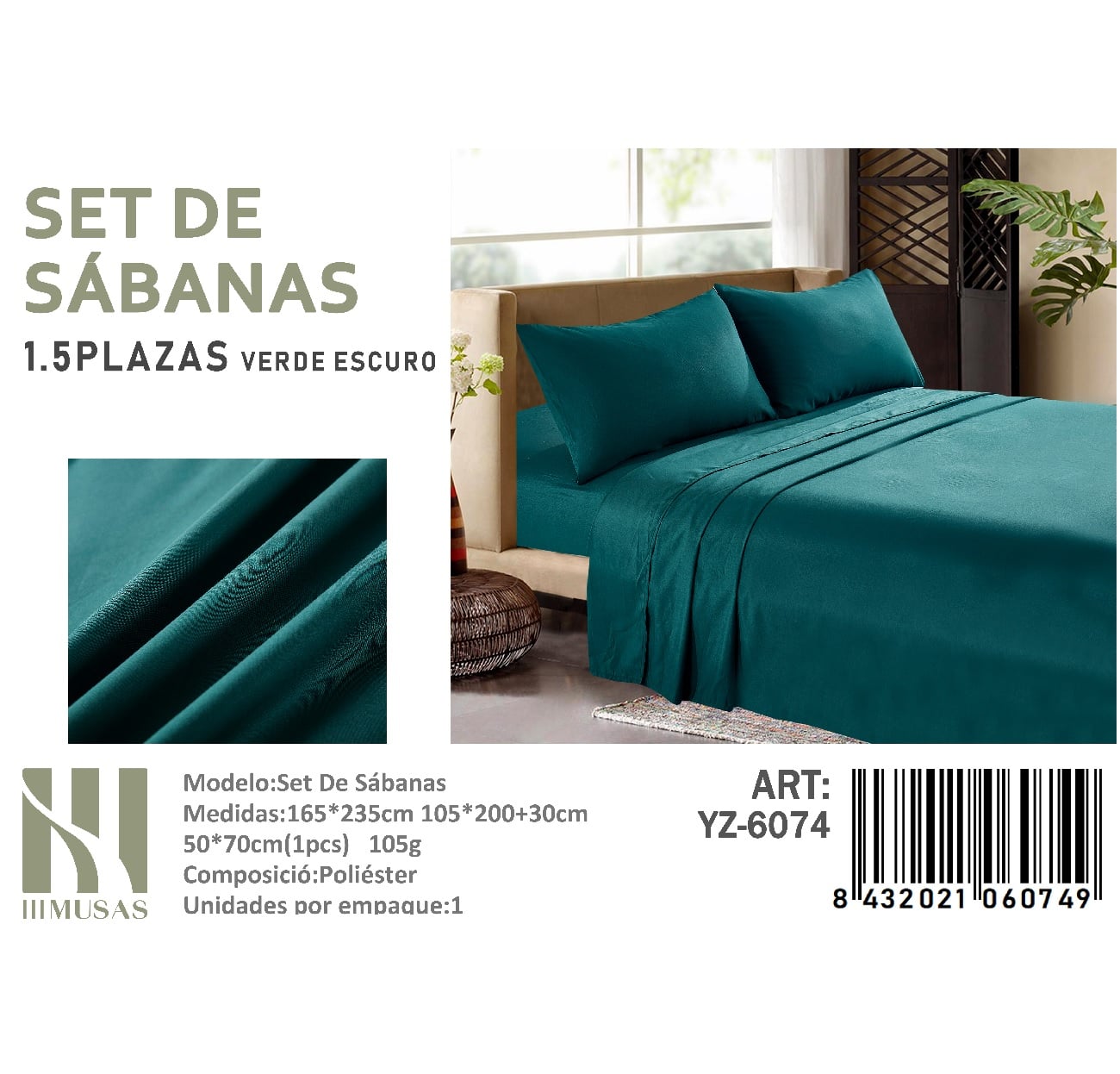 SABANAS PLAZA Y MEDIA 200 HILOS + 1 FUNDA DE ALMOHADA - 1