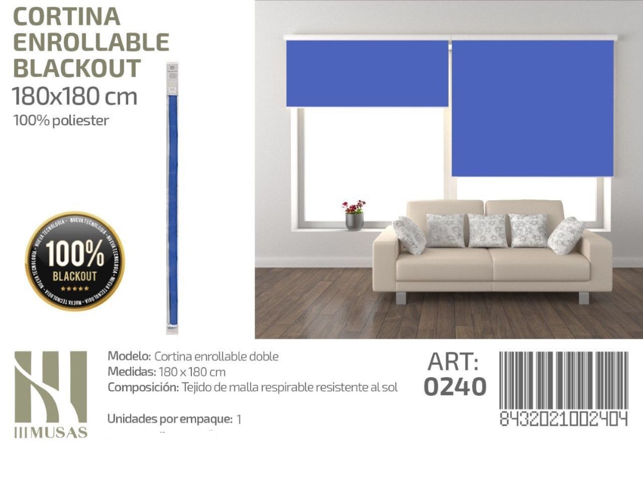 CORTINA ROLLER BLACKOUT 180 CM X 180 CM - 1
