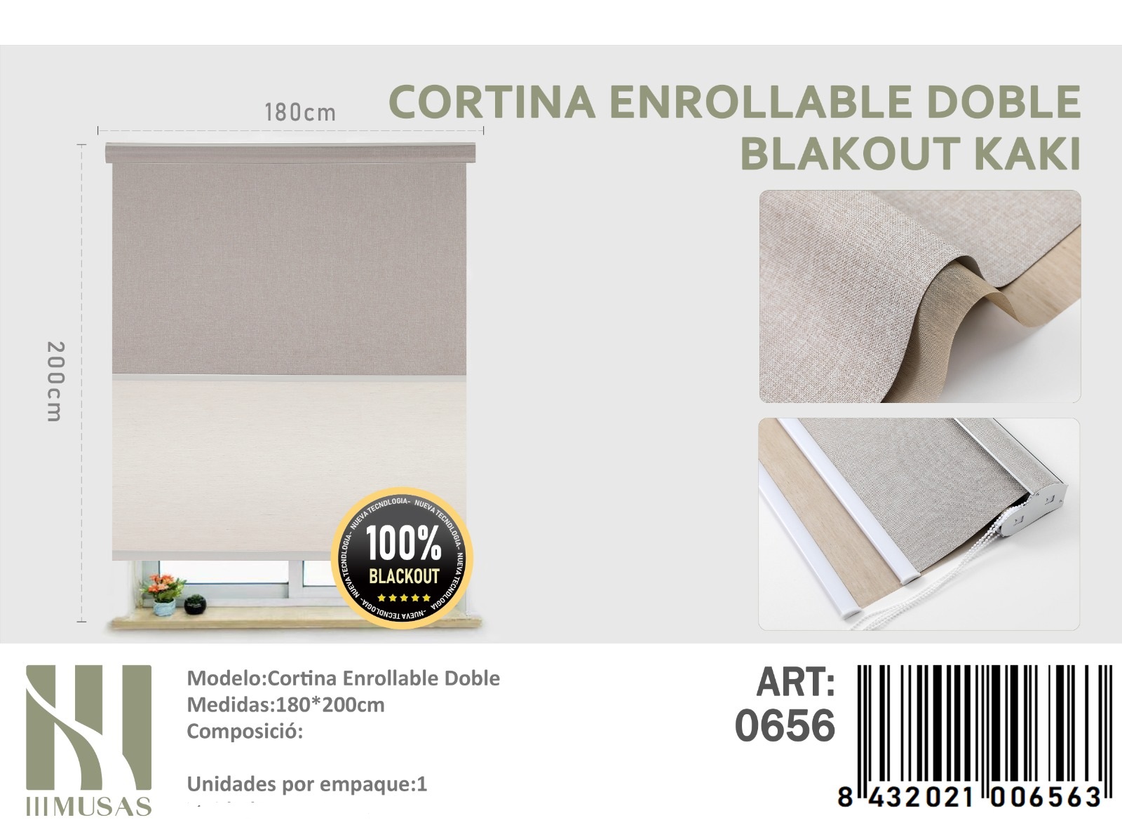 CORTINA ROLLER BLACKOUT DOBLE TELA 180X200CM - 1