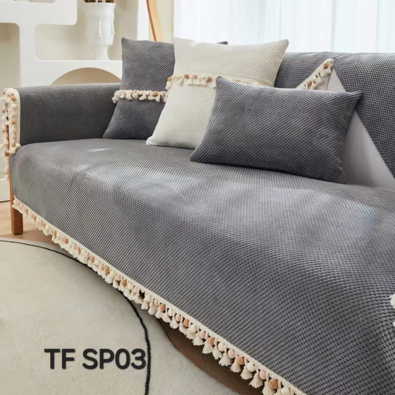 MANTA PARA SOFA BORDADA CON POMPONES 3 CUERPO 180X70 - 1