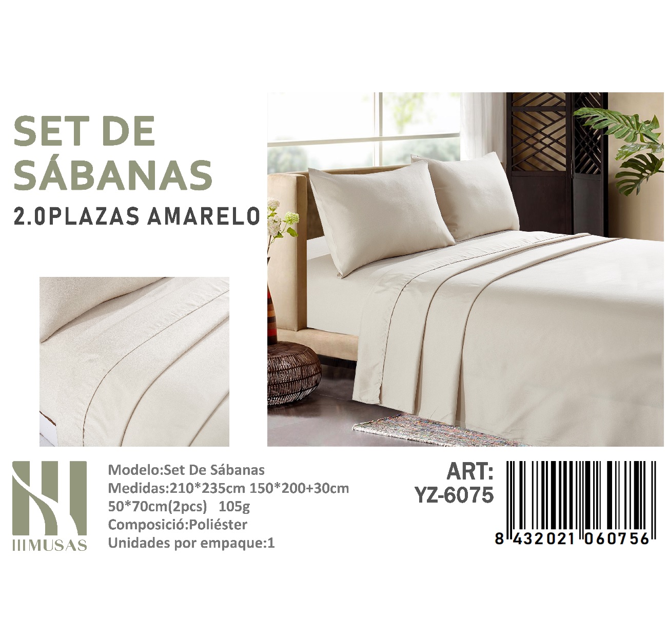 SET DE SABANAS 2 PLAZAS 200 HILOS + 2 FUNDA DE ALMOHADA - 1