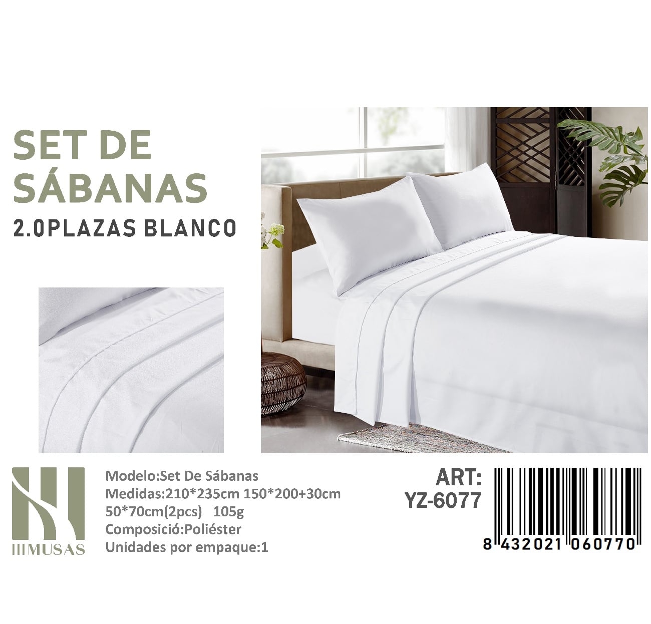 SET DE SABANAS 2 PLAZAS 200 HILOS + 2 FUNDA DE ALMOHADA - 1