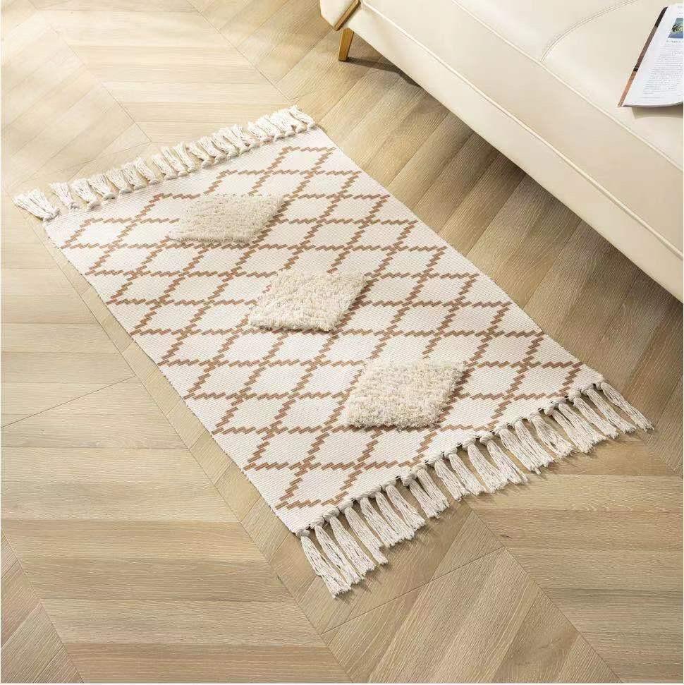 ALFOMBRA PEQUEÑA DE LINO Y ALGODÓN DE ESTILO NÓRDICO Y BOHEMIO 60X90CM - 1