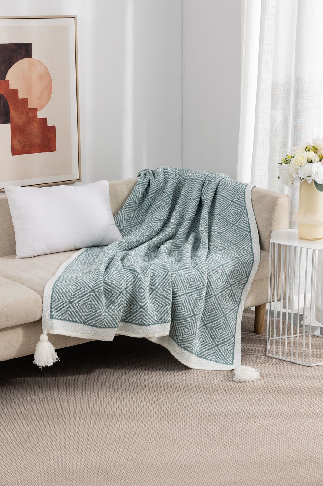 MANTAS PARA SOFA CON POMPONES - 1
