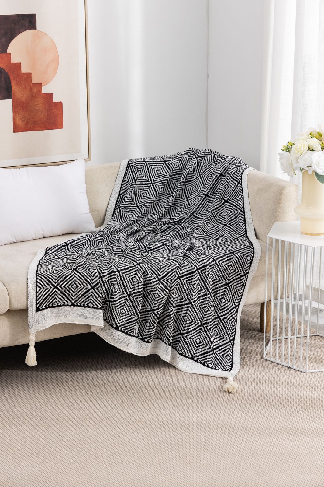 MANTAS PARA SOFA CON POMPONES - 1