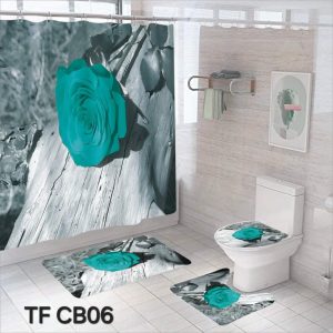 SET DE BANO 4 PIEZAS CON CORTINA IMPERMEABLE - 1