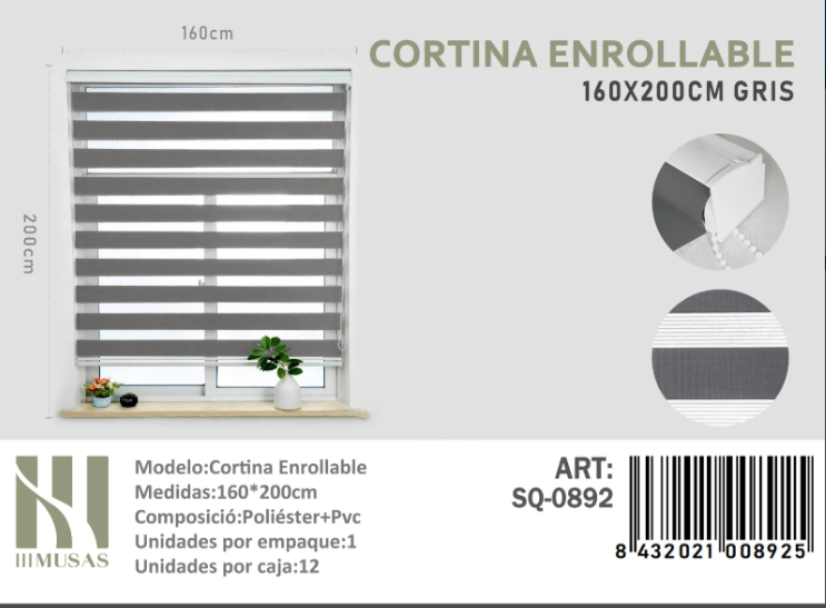 CORTINA ROLLER DUO LISA 160CM X 200CM - 1