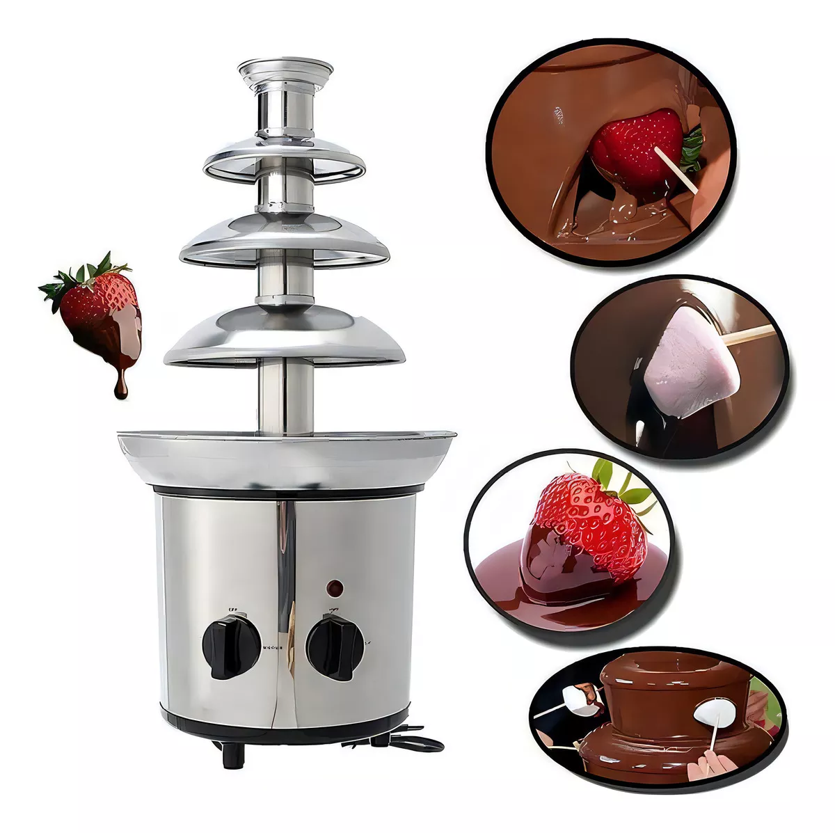 ANGELES DEL HOGAR CASCADA FUENTE CHOCOLATE FONDUE 4 NIVELES ACERO INOXIDABLE
