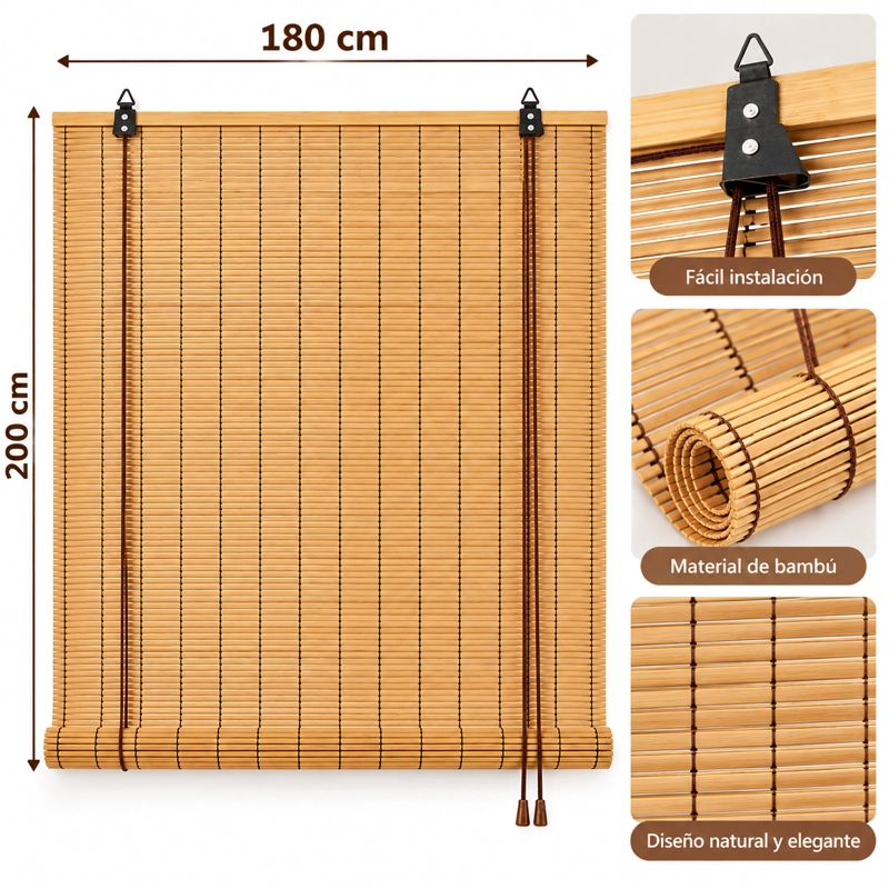 CORTINA PERSIANA ROLLER DE BAMBÚ 180X200 CM - 2