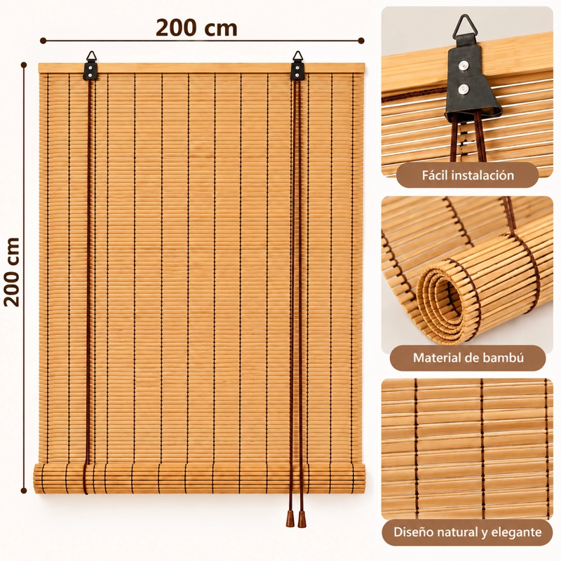 CORTINA PERSIANA ROLLER DE BAMBÚ 200X200CM - 1