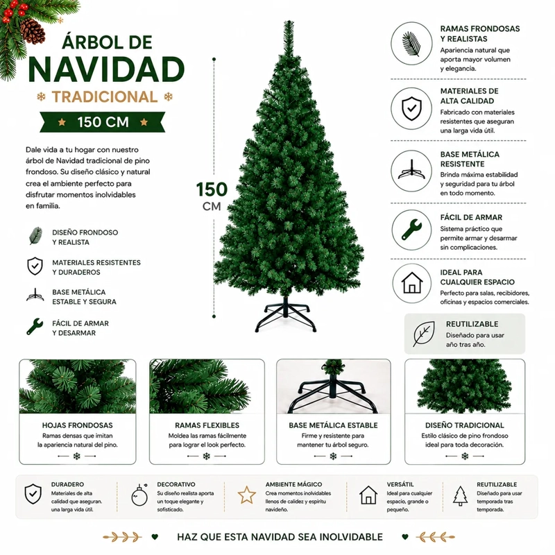 ARBOL DE NAVIDAD ARTIFICIAL DE PINO FRONDOSO 150CM SDS34 - 1