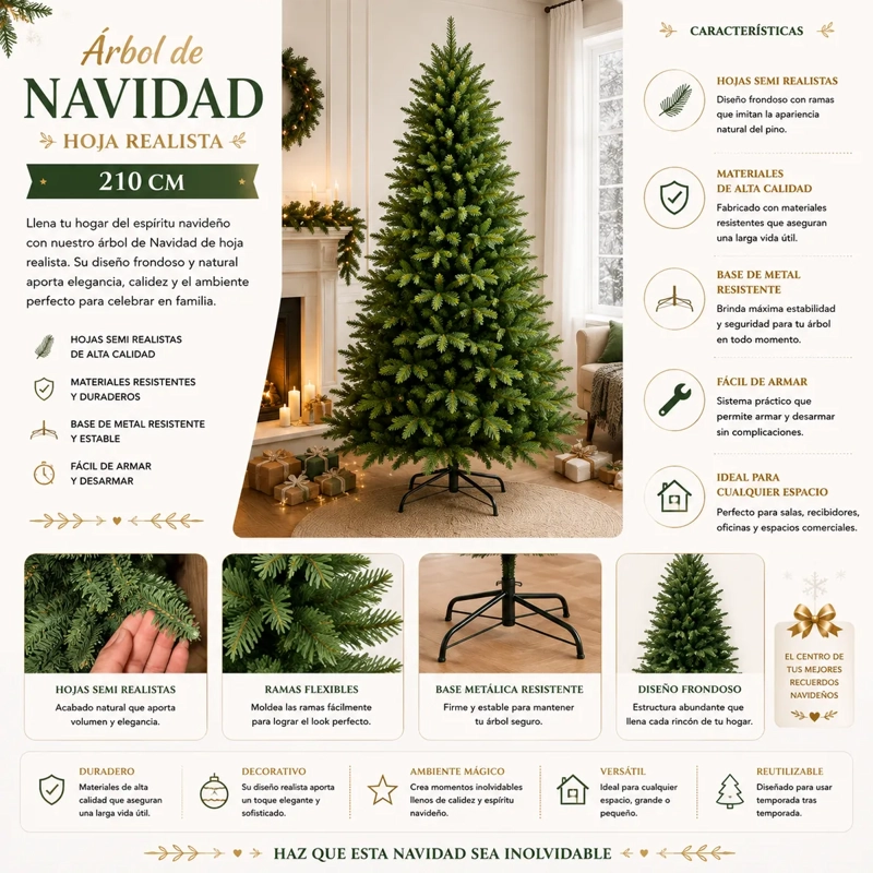 ARBOL DE NAVIDAD ARTIFICIAL HOJA REALISTA 210CM SDS51 - 1