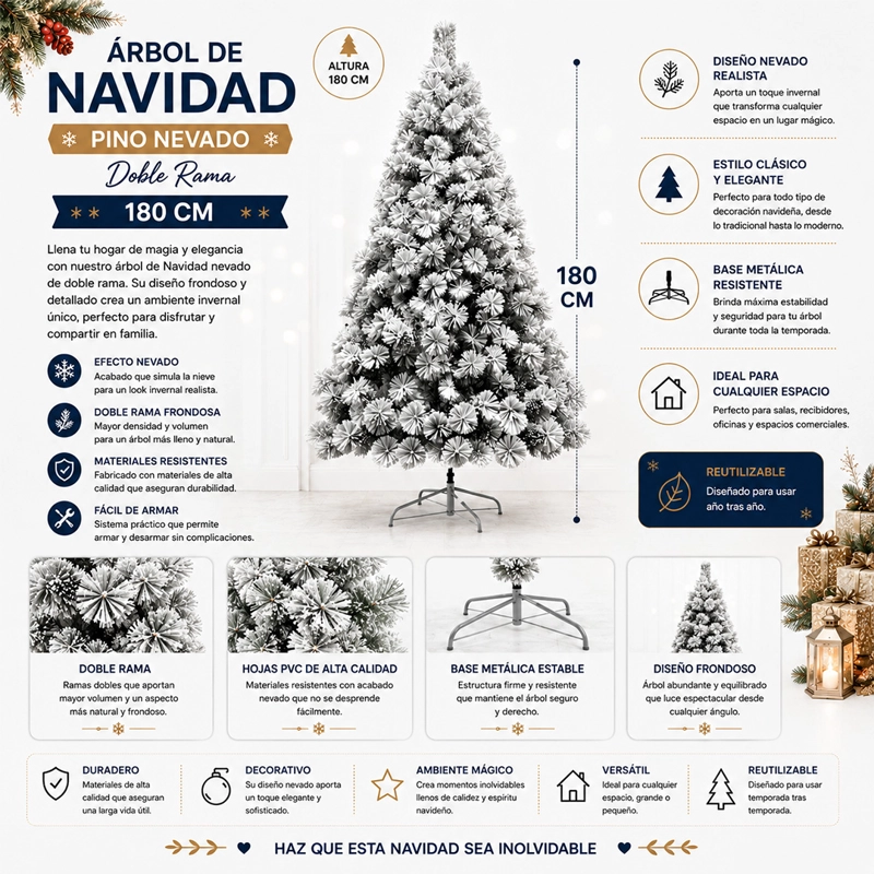 ARBOL DE NAVIDAD PINO NEVADO FRONDOSO 180 CM SDS53 - 1