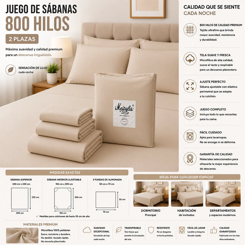 JUEGO DE SABANAS 800 HILOS 2 PLAZAS MP - 1