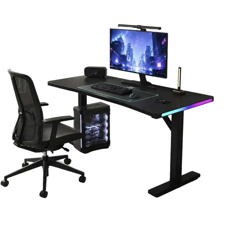 ESCRITORIO GAMING 120 CM CON LUZ RGB, SUPERFICIE ANTIDESLIZANTE Y PATAS EN T - 1